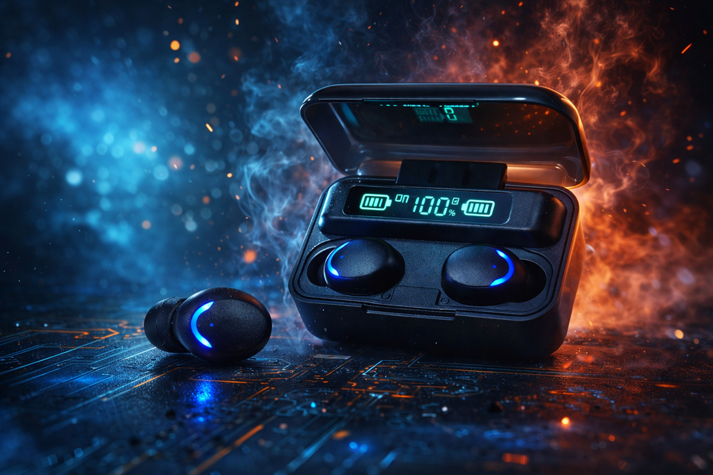 SynthBeats Wireless Earbuds — Deep Bass, LED Power Display with Powerbank Power Bank Headphone